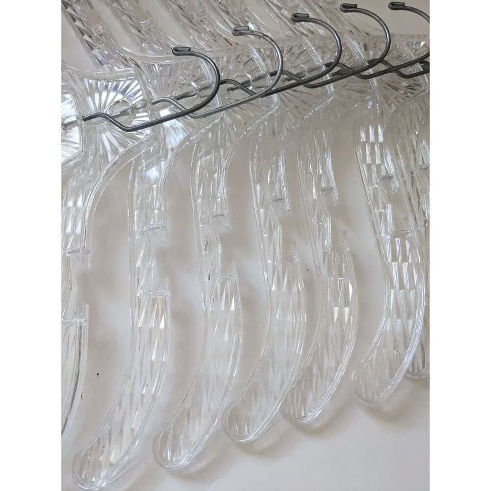 Vintage MCM Clear Plastic Ice Crystal Star‎ Burst Prism Clothes Hangers Set of 8